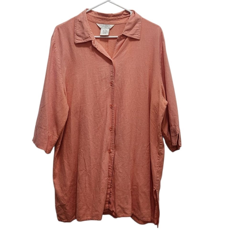 Vintage OUTFIT JPR WOMAN Linen Blend Button Up Blouse Coral Plus Size 1X
